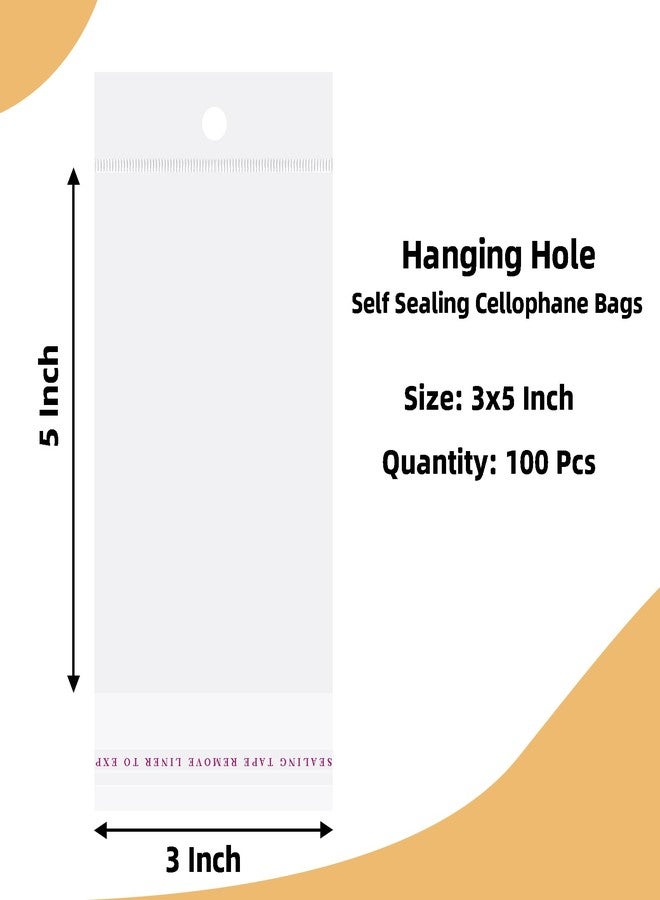 Morepack 3x5 Inches Hanging Hole Self Sealing Cellophane Bags Self Adhesive, 100 Pieces Clear Resealable Cellophane Bags with hanging header for Jewelry Earring Necklace - Image 2
